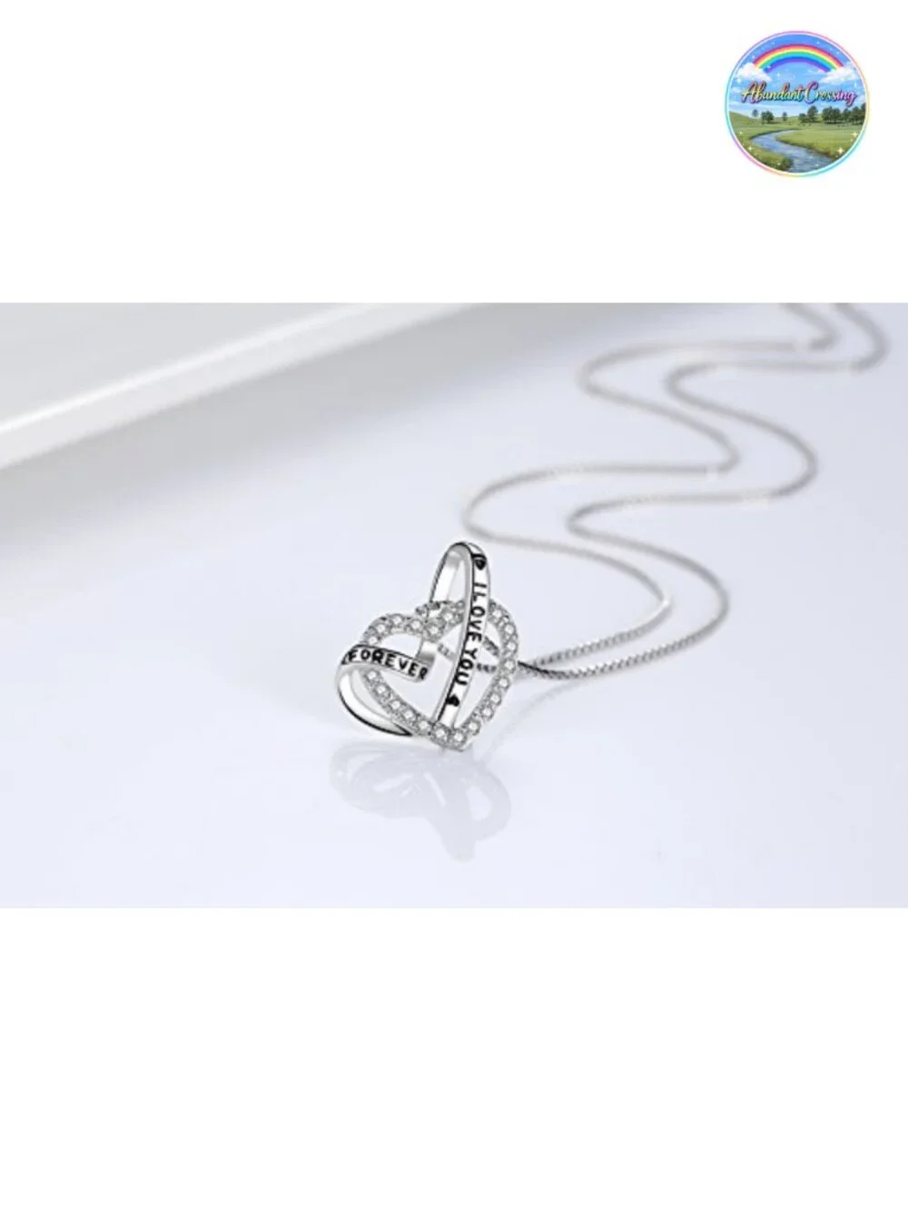 Sterling Silver Heart Pendant Necklace with Cubic Zirconia CZ, Engraved I Love